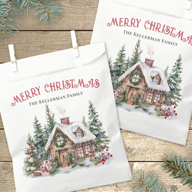 Bolsa De Papel Navidad festiva (Festive Watercolor Winter Christmas Favor Bag)