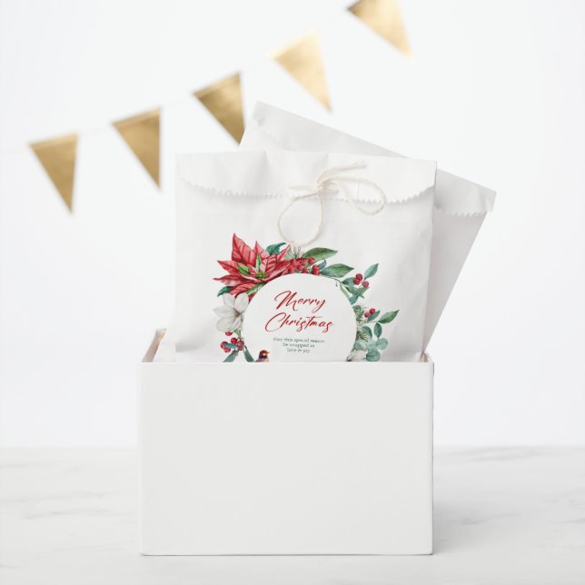 Bolsa De Papel Navidades alegres botánicos, flores y pájaros (Fiesta)