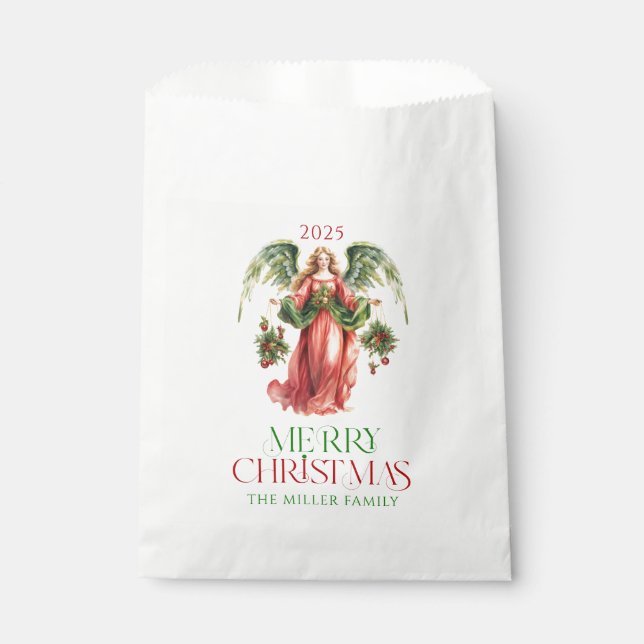 Bolsa De Papel Navidades Angel Merry Christmas Typography (Anverso)