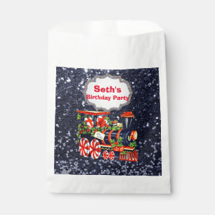 Bolsa De Papel Navidades Choo Choo Train Blue Faux Purpurina