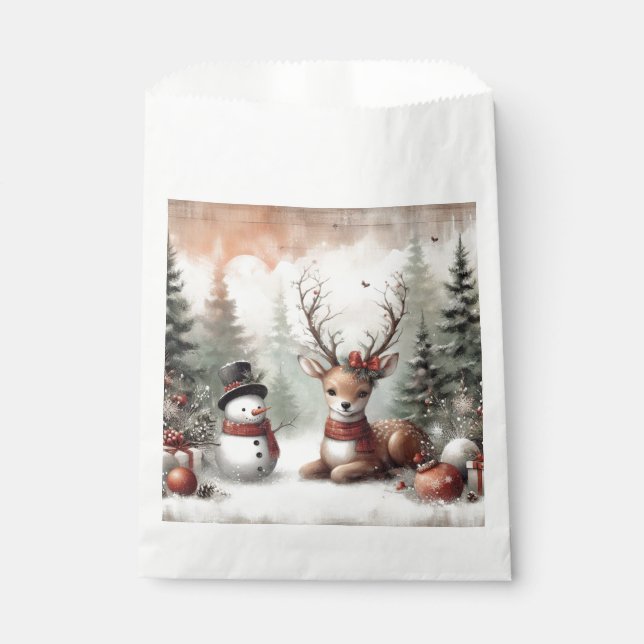Bolsa De Papel Navidades clásicos de los bosques de renos y snowm (Anverso)