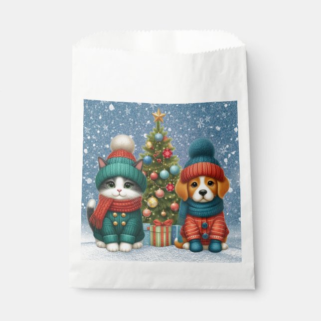 Bolsa De Papel Navidades de cachorro y gatito (Anverso)