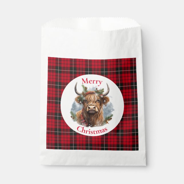 Bolsa De Papel Navidades de control rojo Highlander Cow (Anverso)
