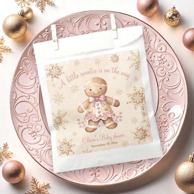 Bolsa De Papel Navidades de Gingerbread Little Sweetie Baby Showe (Gingerbread Little Sweetie Christmas Baby Shower Favor Bag)