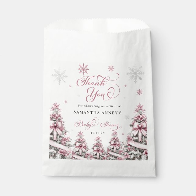 Bolsa De Papel Navidades De Invierno Pink Baby Shower Gracias (Anverso)