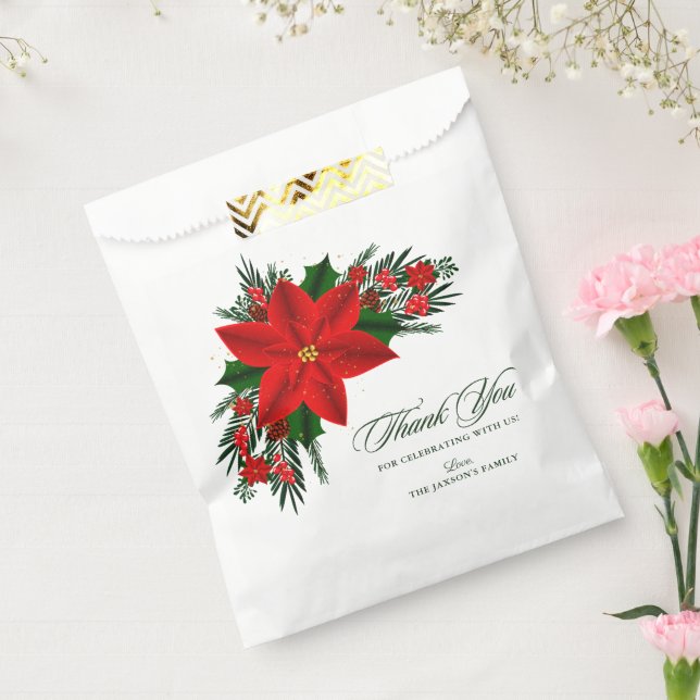 Bolsa De Papel Navidades de la Red Poinsettia Pine Greenery (Sellado)