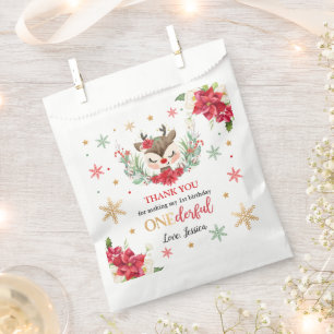 Bolsa De Papel Navidades de renos primer cumpleaños venado rojo 