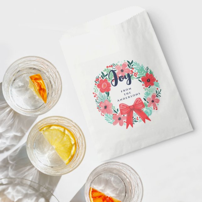 Bolsa De Papel Navidades Holiday Blue Joy Wreath Red Floral (Subido por el creador)