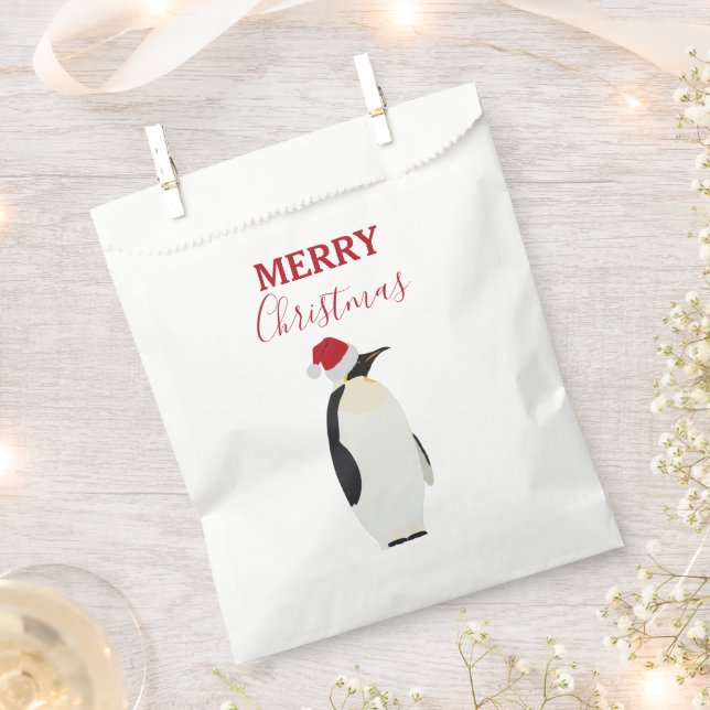 Bolsa De Papel Navidades pingüino gracioso animal con Santa Hat (Cortado)