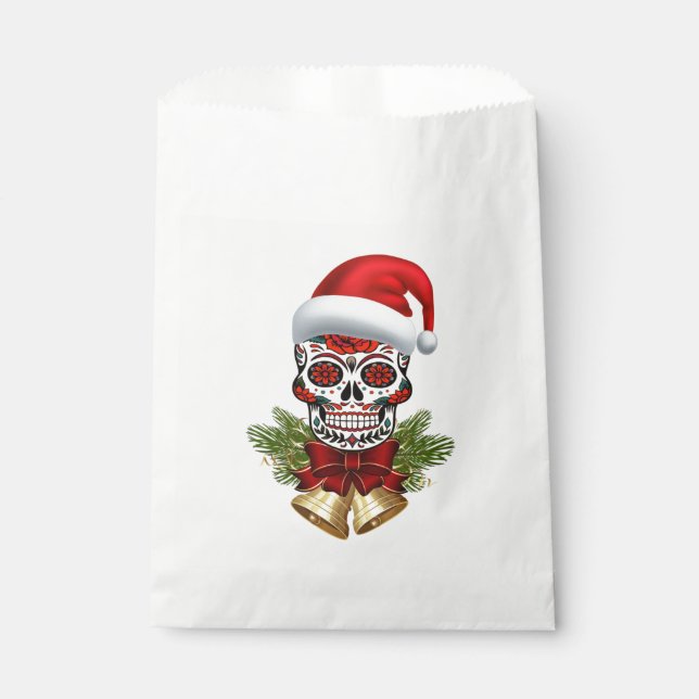 Bolsa De Papel Navidades Santa Hat Day Of The Dead Sugar Skull (Anverso)