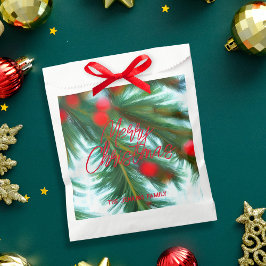 Bolsa De Papel Navideño de bayas rojas y ramas de pino al estilo