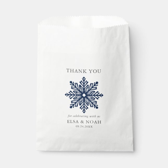 Bolsa De Papel NAVY AZUL SIMPLE SNOWFLAKE BODA Gracias (Anverso)