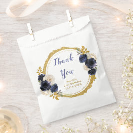 Bolsa De Papel Navy Blue and Gold Elegant Flowers Birthday