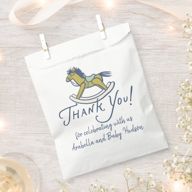 Bolsa De Papel Navy Blue Thank You Rocking Horse Baby Shower (Cortado)