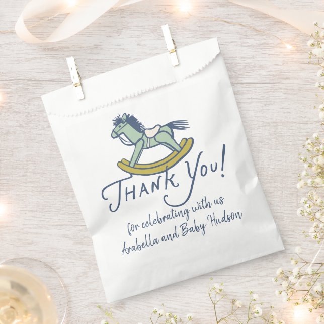 Bolsa De Papel Navy Blue Thank You Rocking Horse Baby Shower (Cortado)