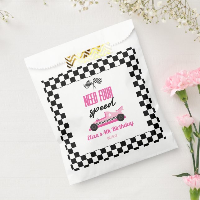 Bolsa De Papel Necesito un coche de carreras rosadas de cuatro ve (Sellado)
