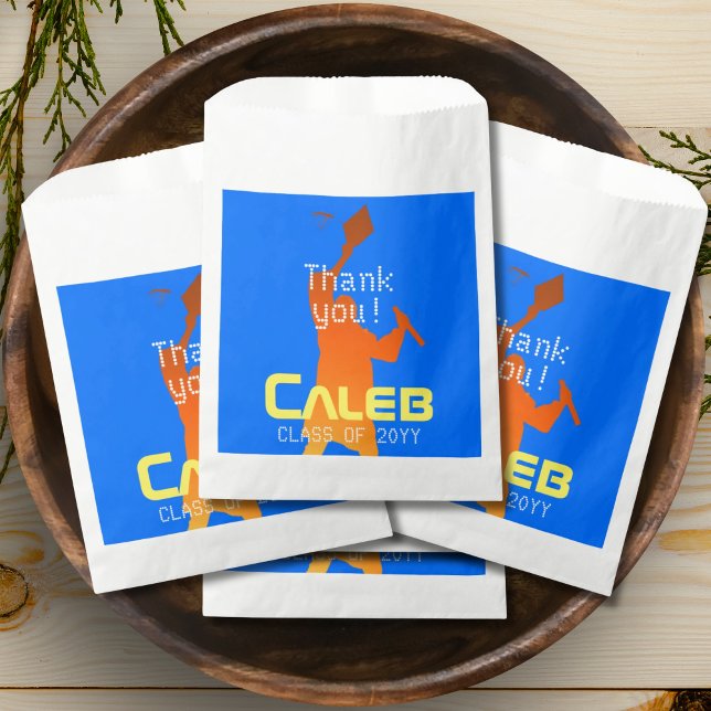 Bolsa De Papel Negrita Blue Modern Tech Graduation (Subido por el creador)