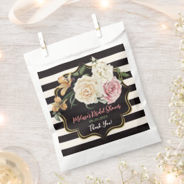 Bolsa De Papel Negro, marfil, Bouquet floral de oro