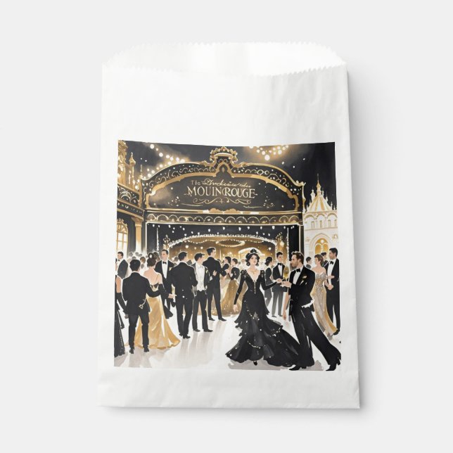 Bolsa De Papel Negro y dorado, Lujo rico, Estilo Moulin rouge (Anverso)