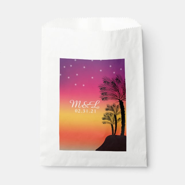 Bolsa De Papel Neon Pink Ombre Tropical Tree Sunset Beach (Anverso)