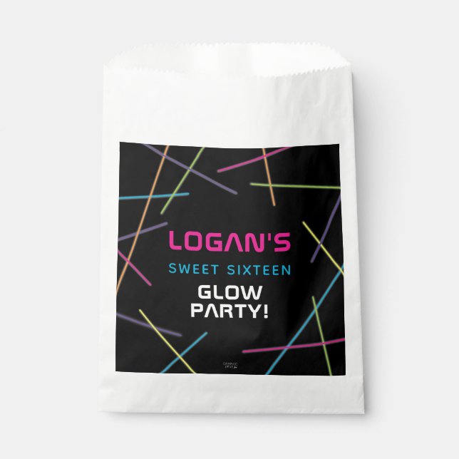 Bolsa De Papel Neon Sweet 16 Birthday Glow Fiesta (Anverso)