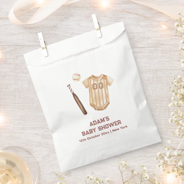 Bolsa De Papel Neutral Boho Little Slugger Baseball Baby Shower  (Cortado)