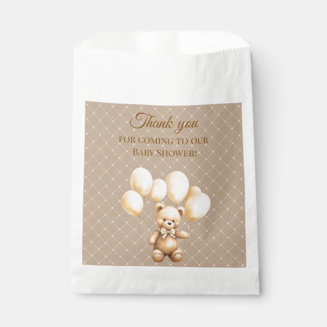 Bolsa De Papel Neutral Brown Teddy Bear Baby Shower  (Anverso)