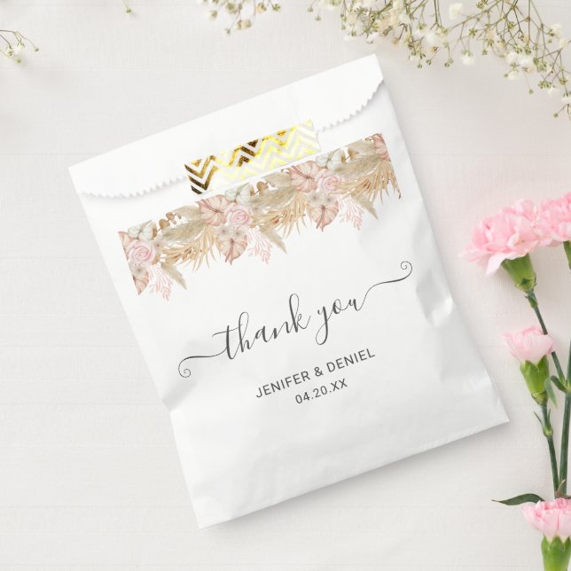 Bolsa De Papel Neutral Palm and Pampas Flower Decor Wedding (Sellado)
