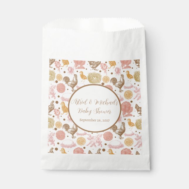Bolsa De Papel Nido de pollo y Baby Shower floral (Anverso)