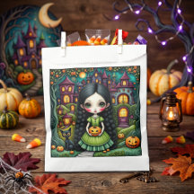 Niña Gótica Adorable Calabaza Pueblo Halloween