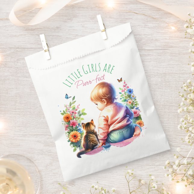 Bolsa De Papel Niña y gatito | Baby Shower acuarela (Cortado)