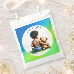 Bolsa De Papel Niño afroamericano con Teddy Baby Shower