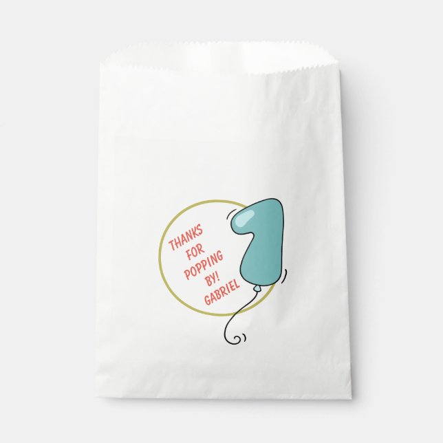 Bolsa De Papel Niño Balón tema primer cumpleaños (Anverso)