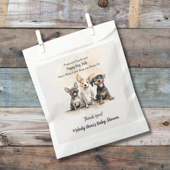 Bolsa De Papel Niño cachorro perro grita Baby Shower (Puppy Dog Tails Baby Boy Baby Shower with Watercolor Puppies, Shower Details.)