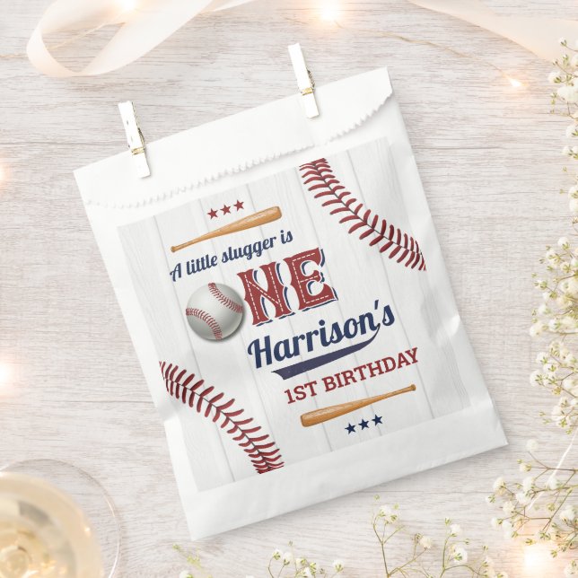 Bolsa De Papel Niños Béisbol Primer Cumpleaños (Cortado)