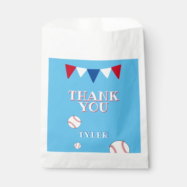 Bolsa De Papel Niños de Béisbol Azul lindo Cumpleaños Gracias (Anverso)