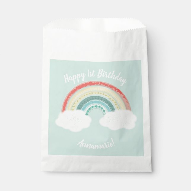 Bolsa De Papel Niños de la fiesta de cumpleaños Rainbow (Anverso)
