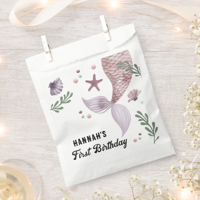 Bolsa De Papel Niños Sirena Cumpleaños Mar Púrpura (Cortado)