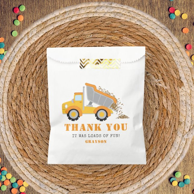 Bolsa De Papel Niños tiran camiones de construcción Fiesta de cum (Kids Dump Truck Construction Theme Birthday Party Favor Bag)