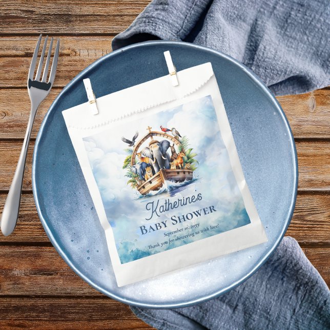 Bolsa De Papel Noah's Ark Cute Animals Blue Boy Baby Shower (Noah's Ark Cute Animals Blue Boy Baby Shower Favor Bags)