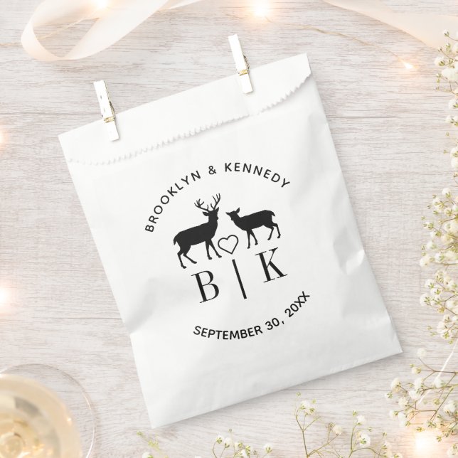 Bolsa De Papel Nombre de Pareja Ciervo Monograma Boda Rústica Cam (Cortado)