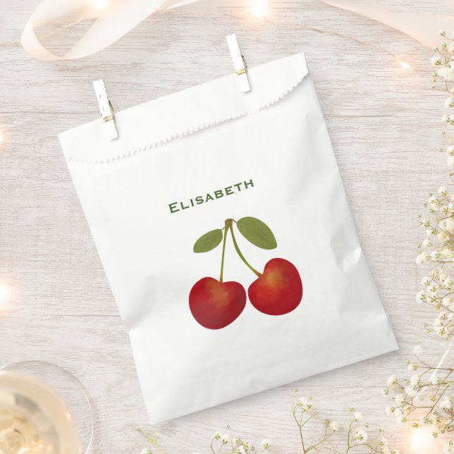 Bolsa De Papel Nombre personalizado de fruta de cerezas rojas (Cortado)