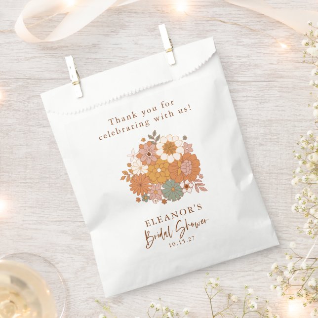 Bolsa De Papel Nombre personalizado de la ducha de novia floral s (Cortado)