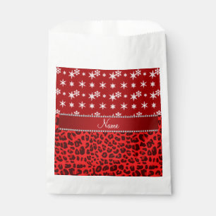 Bolsa De Papel Nombre personalizado leopardo rojo copos de nieve