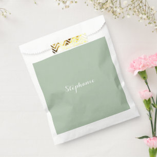 Bolsa De Papel Nombre Verde Salvia Moderno Elegante Monograma Boh