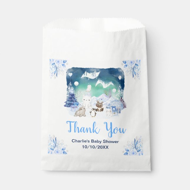 Bolsa De Papel Northern Lights Animals Baby Shower Thank You (Anverso)