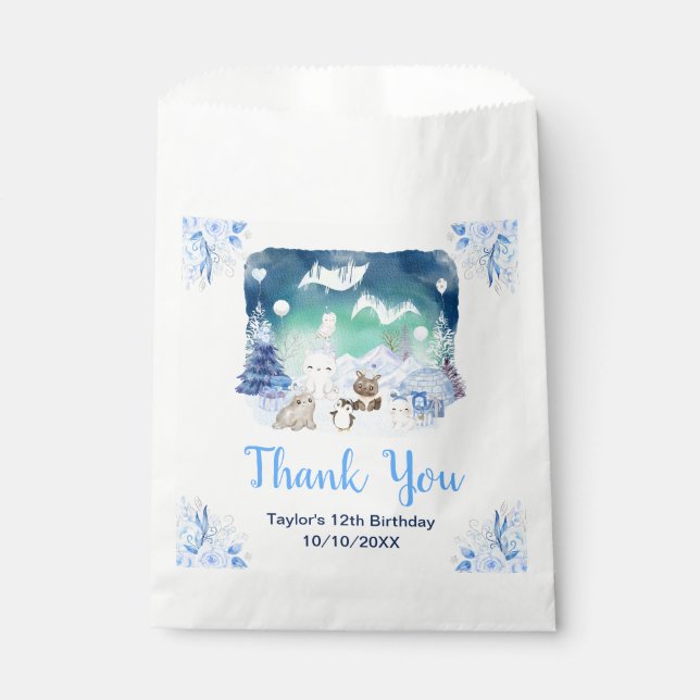 Bolsa De Papel Northern Lights Animals Birthday Party Thank You (Anverso)