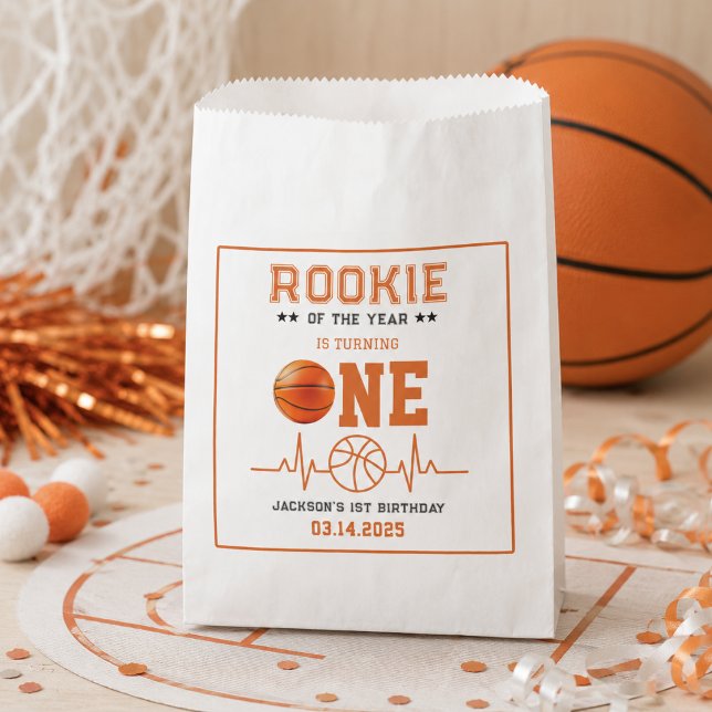 Bolsa De Papel Novato del Año 1er Cumpleaños Baloncesto  (Rookie of the Year 1st Birthday Basketball Favor Bag)