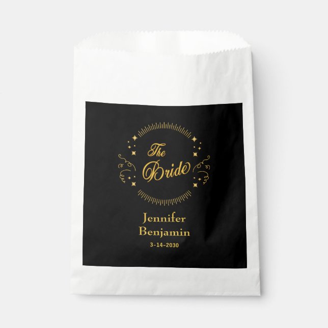 Bolsa De Papel Novia Boda negro elegante clásico (Anverso)