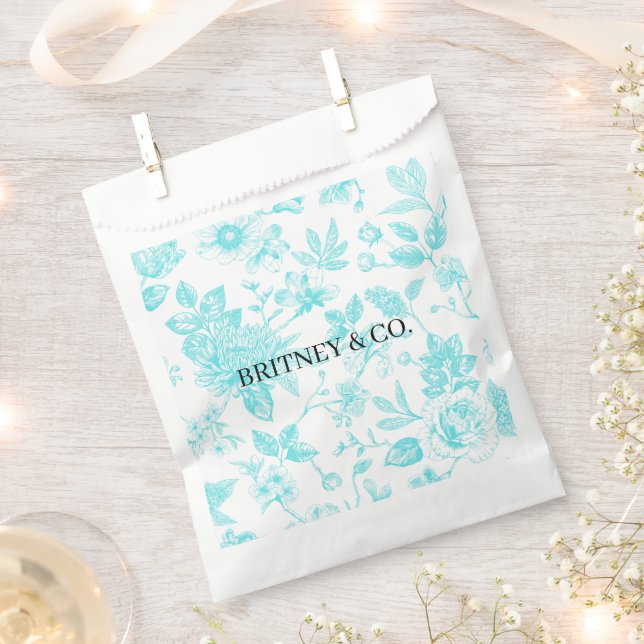 Bolsa De Papel Novia & Co. Toile Floral Teal Personalizada (Cortado)
